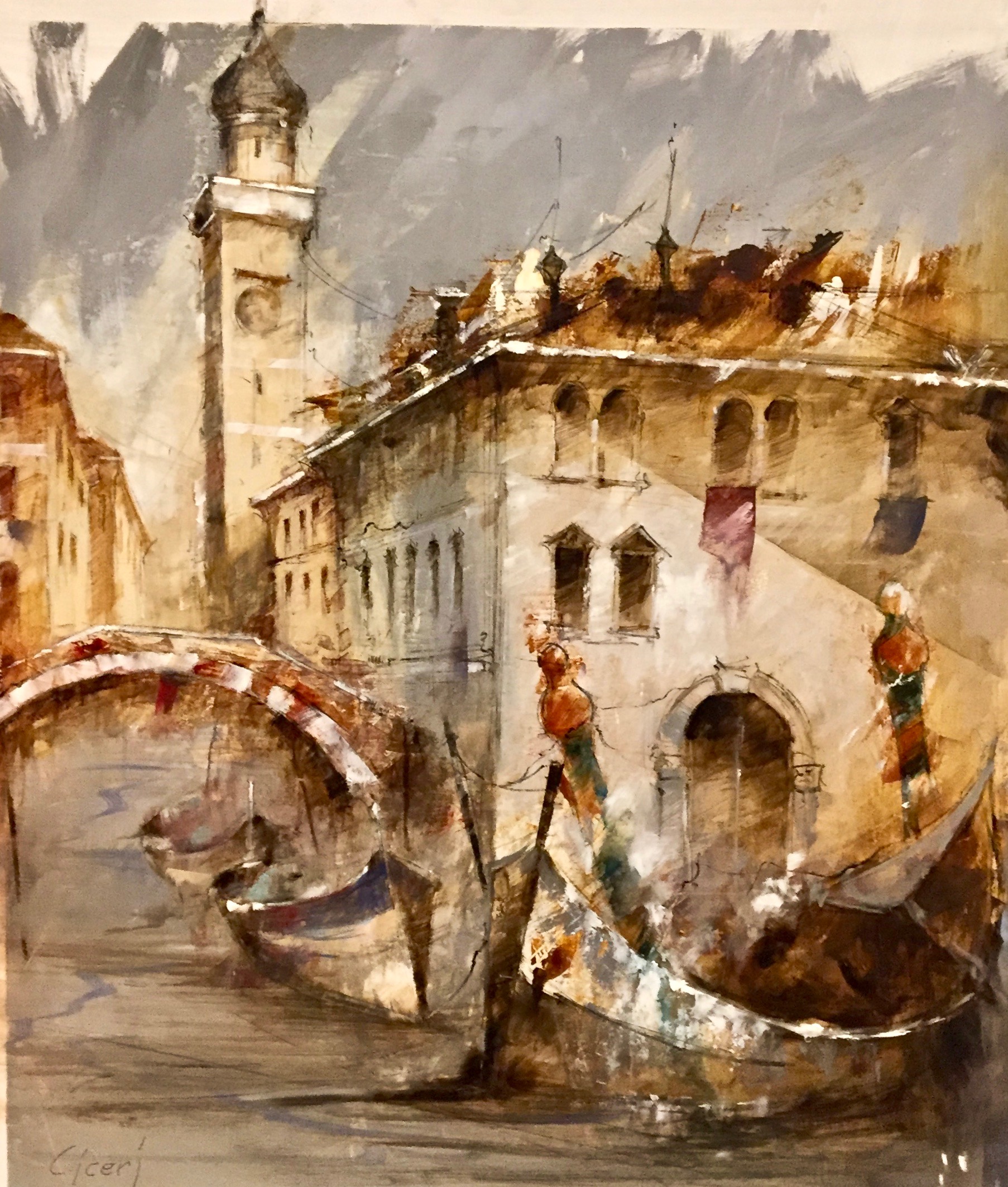 "Venezia gondole e ponte" - inches 30x26 - Ciceri Donato